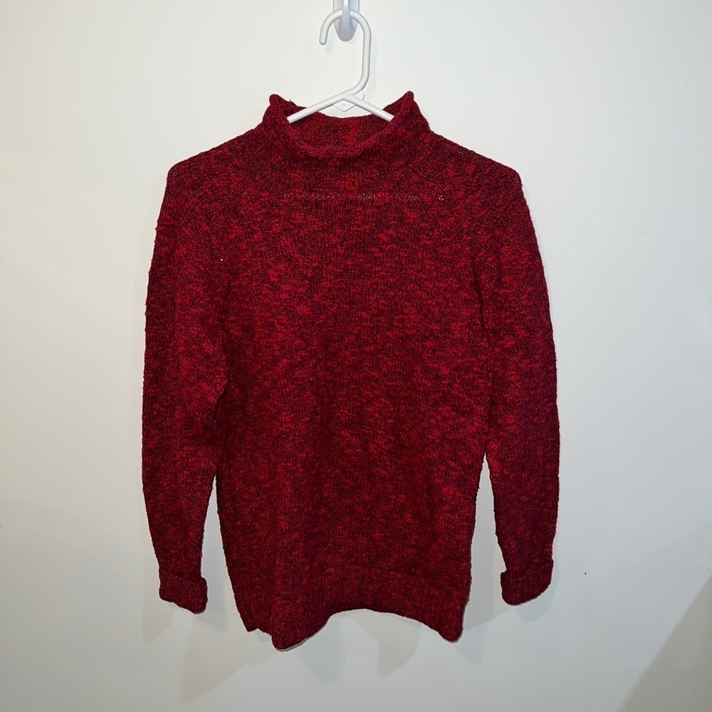 L.L. Bean Red and Black Cowl Neck Sweater M